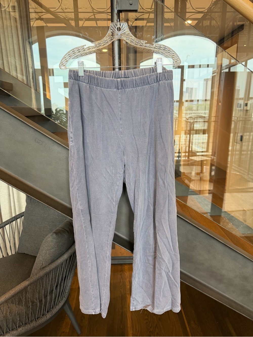 Brandy Melville Wide-Leg Track Pants in Slate Blue